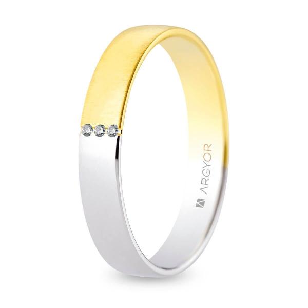 Alianza de boda bicolor Argyor de oro amarillo y oro blanco 18 k